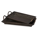 Embossed Metal & Wood Decorative Ottoman Tray